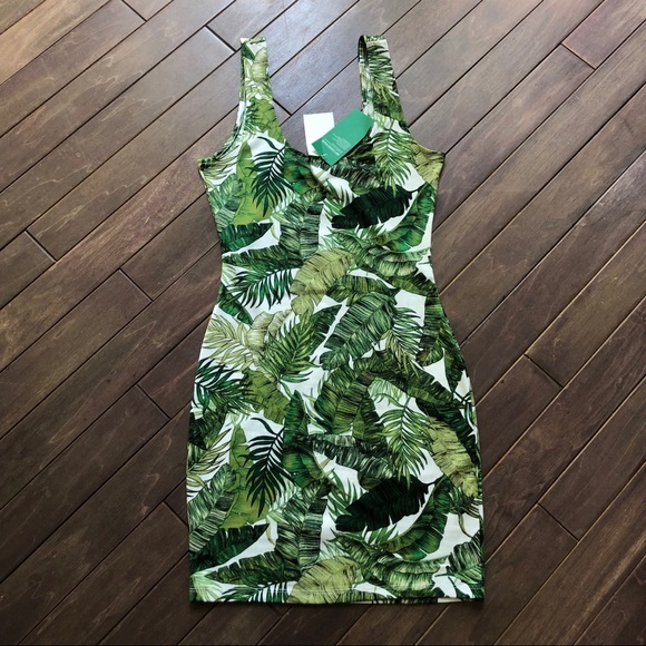 H&M Dresses & Skirts - Fitted Stretch Tropical Botanical Palm Dre…